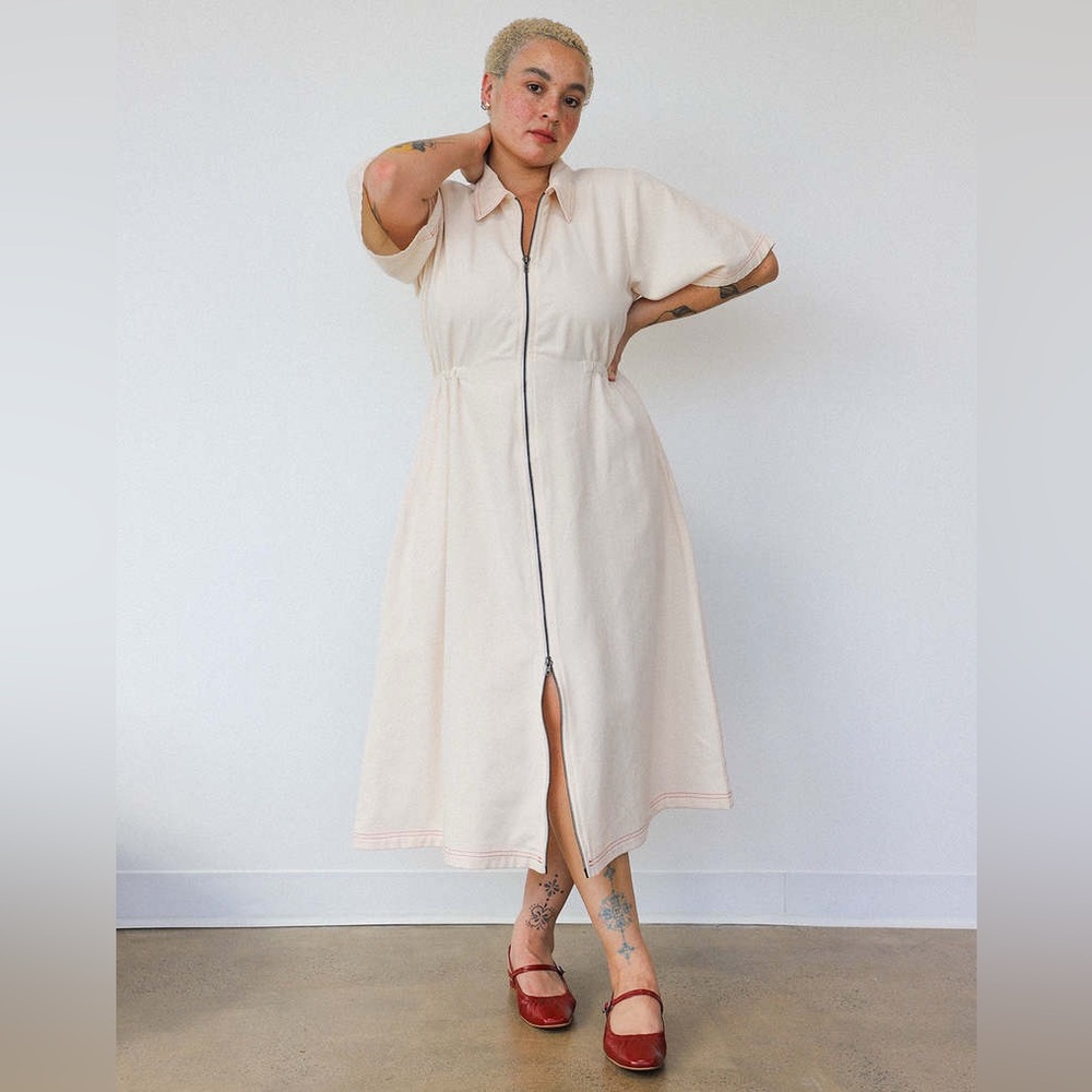 Noble Long Utility Dress in Oat Milk - Size M